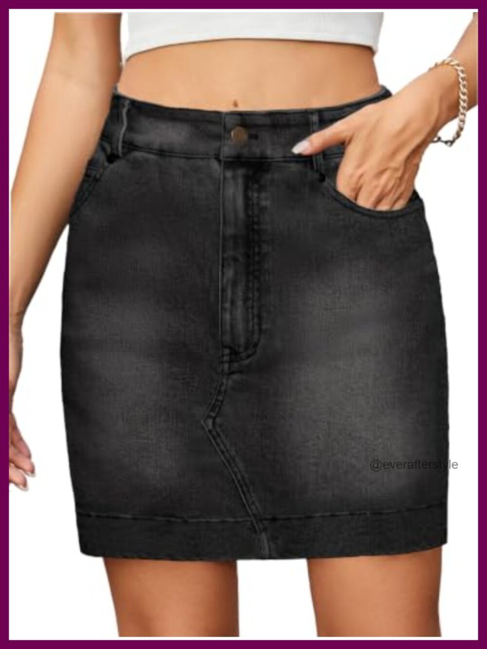 High Waist Denim Mini Skirt Bodycon Above Knee Pencil Jean Skirt with Pockets